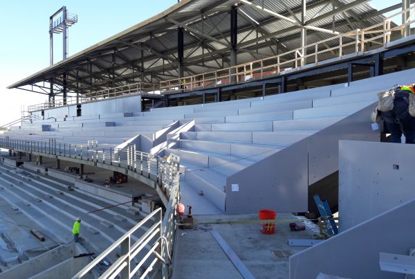 SPS stadium decking system and vomitory walls under construction at Dudy Noble Field MSU outdoor arena