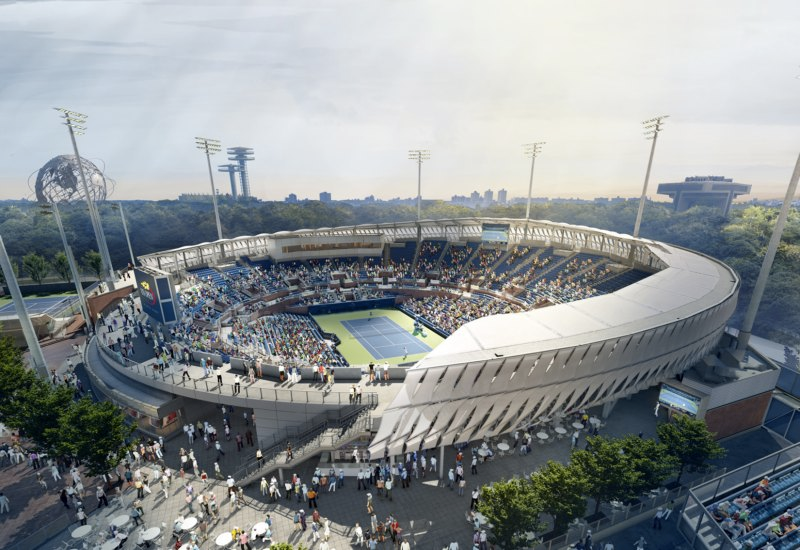 Architects rendering of USTA Grandstand Stadium Rendering of new Grandstand Stadium at Flushing Meadows