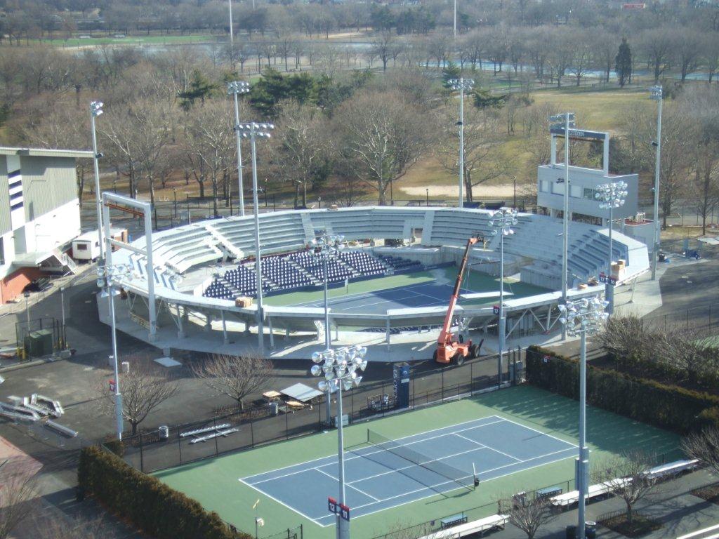 USTA Aerial Court 17 under construction Aerial view of USTA National Tennis Center Court 17 Under Construction inc SPS tiered stadia decking