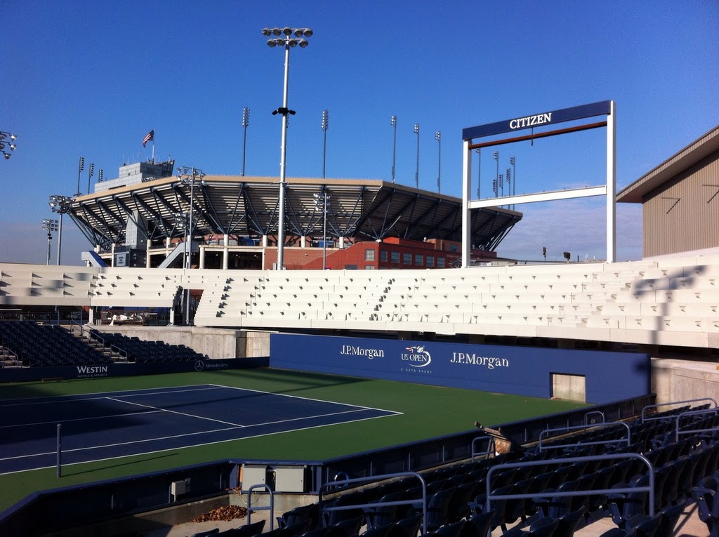 USTA_NTC Court 17 during construction of SPS Stadia + Arenas System tiered decking Flushing Meadows Court 17 SPS Tiered Seating Decking under construction