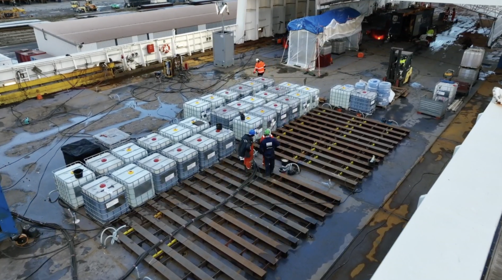 SPS elastomer core injection underway during cargo deck reinstatement
