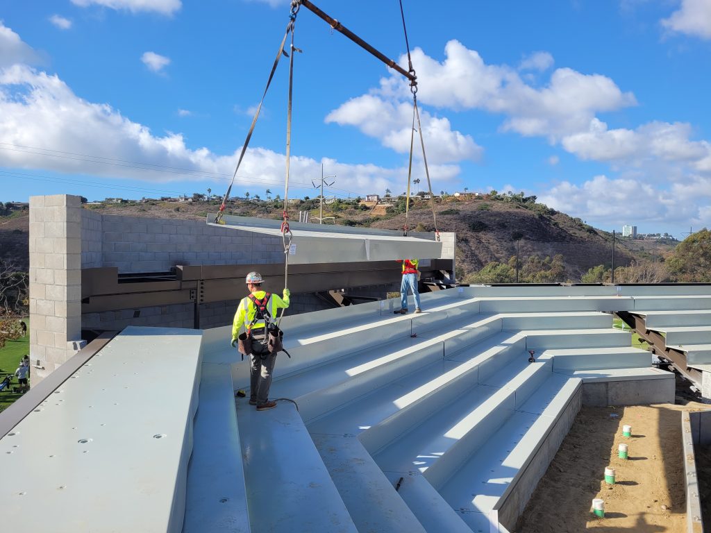 Final SPS terrace being lifted into place at USD softball