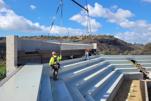 Final SPS terrace being lifted into place at USD softball
