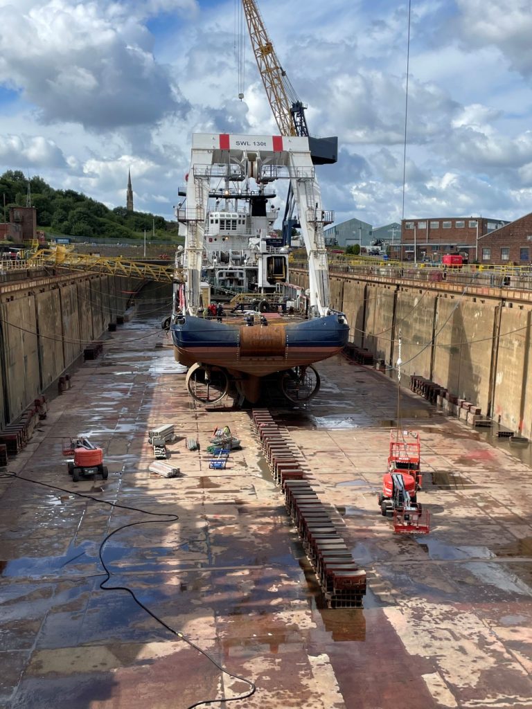 Atlantic Sovereign in dry dock undergoing main deck reinstatement
